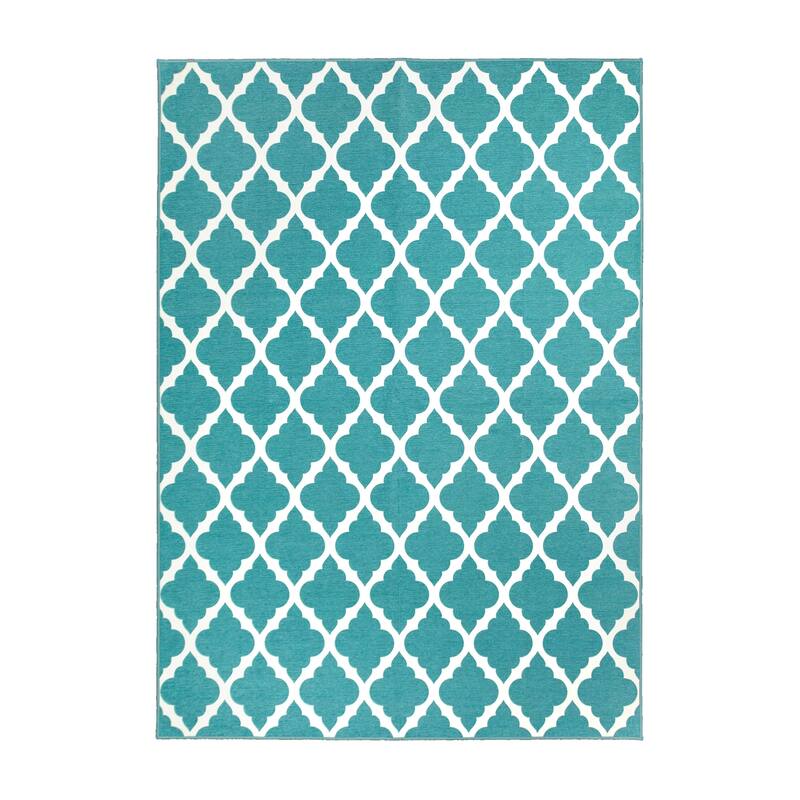 My Magic Carpet Machine Washable Area Rug Moroccan Trellis Teal