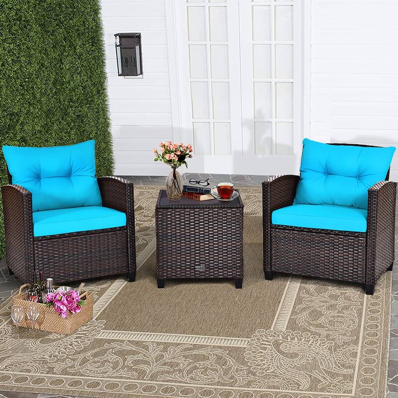 Costway 3PCS Patio Rattan Furniture Set Cushioned Conversation Set - See Details