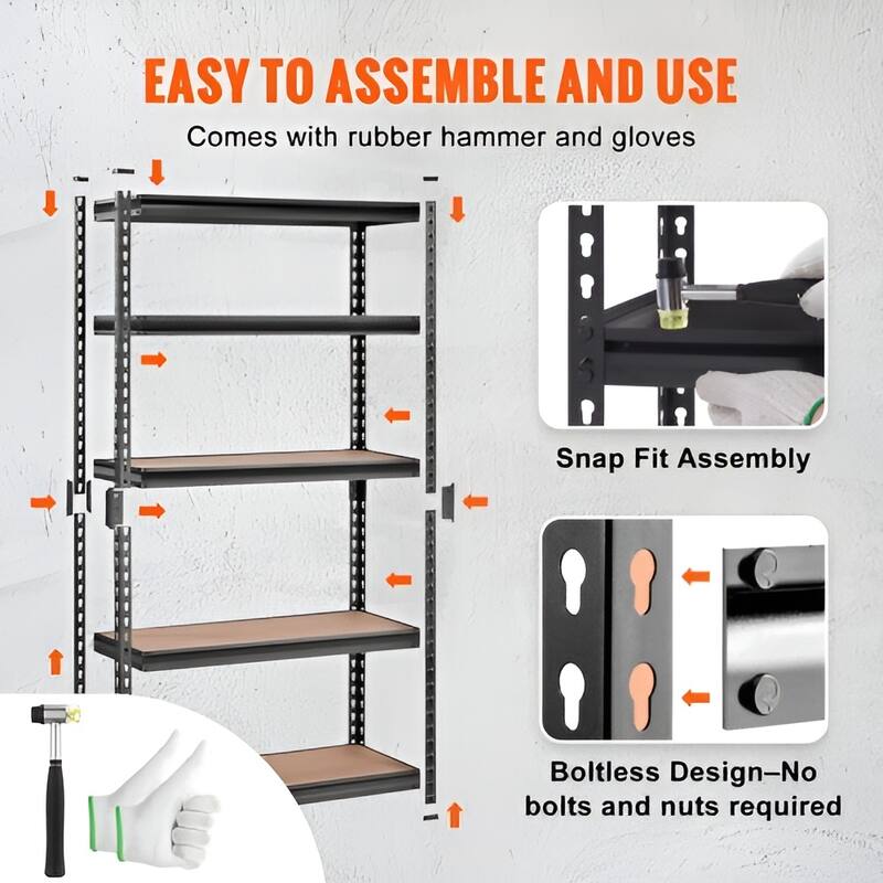 Adjustable Metal Storage Shelves 5 Tier Heavy Duty Utility Rack for Garage and Kitchen