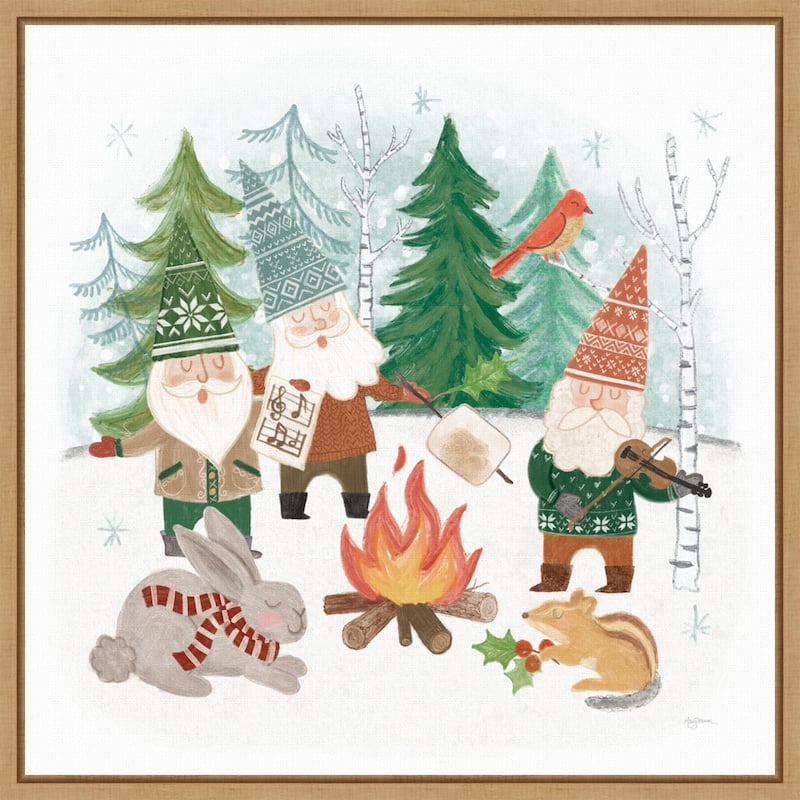 Woodland Gnomes II by Mary Urban Canvas Art Framed - 16 x 16 in