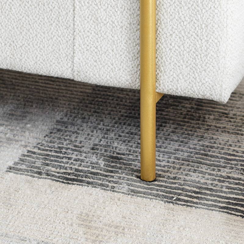 Upholstered Storage Bench with Cylindrical Arms and Iron Legs