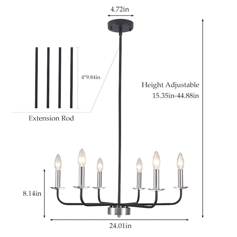 24.01 in. Modern Farmhouse Chandelier , 6-Light French Country Chandelier for Dining Room Living Room Bedroom Kitchen