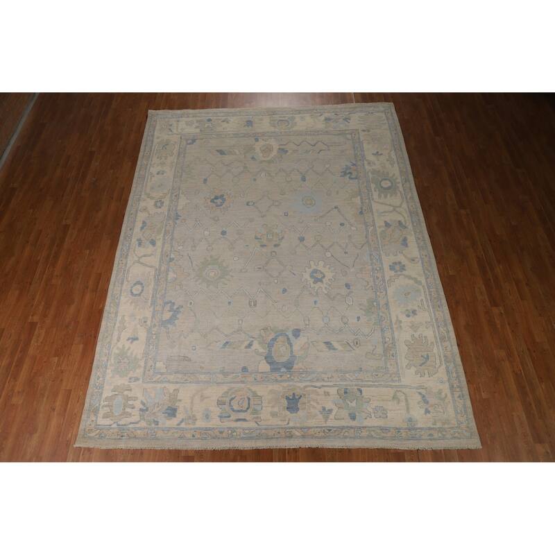 Grey Oushak Turkish Area Rug Vegetable Dye Handmade Wool Carpet - 8'9"x 11'8"