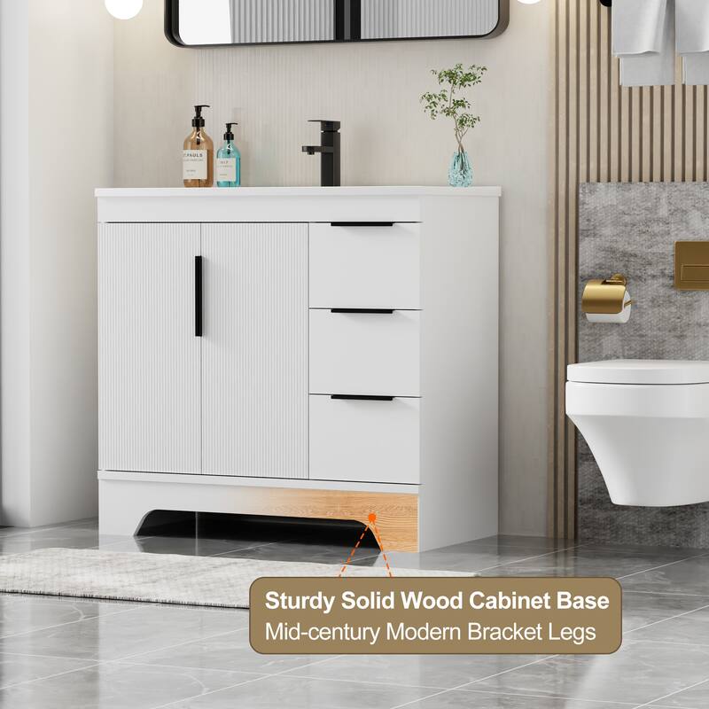 Vertical Stripes Bathroom Vanity Set with Sink Top & Faucet