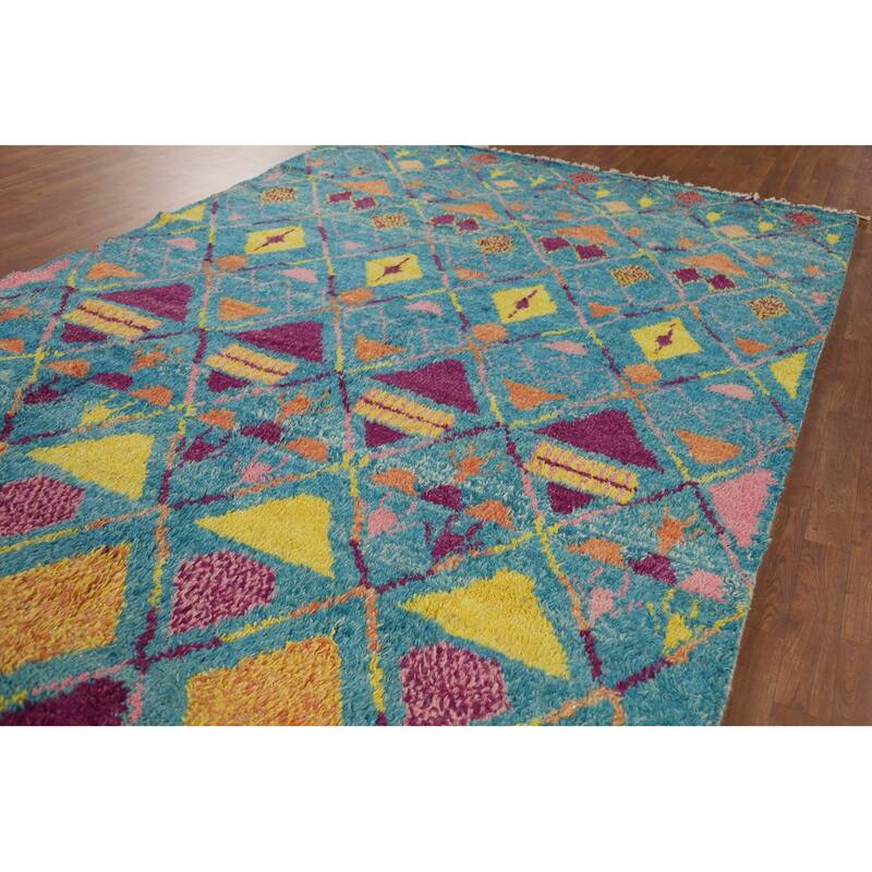 All-Over Trellis Plush Moroccan Area Rug Handmade Wool Carpet - 6'8" x 10'5"