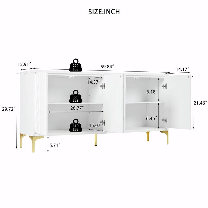 Unique Texture Four-Door Sideboard, Multi-Functional Storage Cabinet