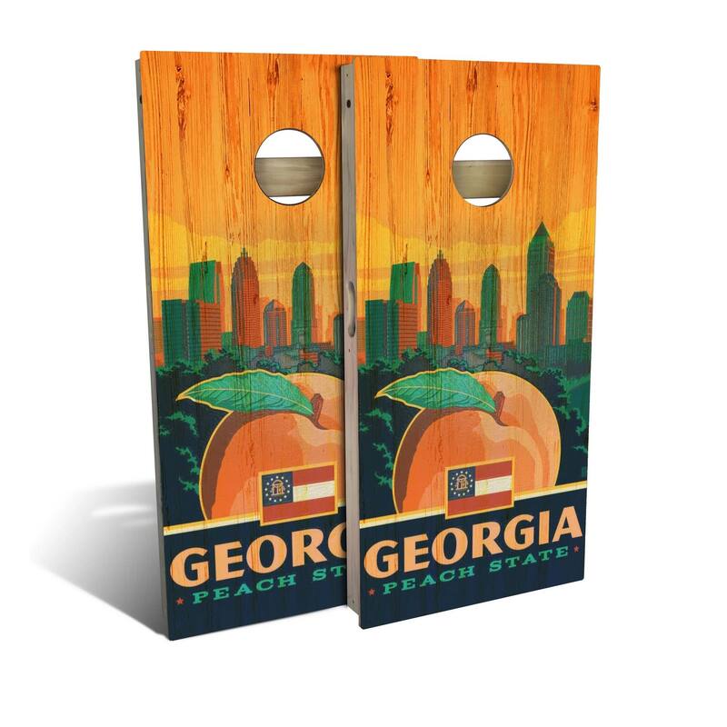 Georgia State Pride Outdoor Cornhole Board Set - Backyard 2x4 - Include Hole + Edge Lights