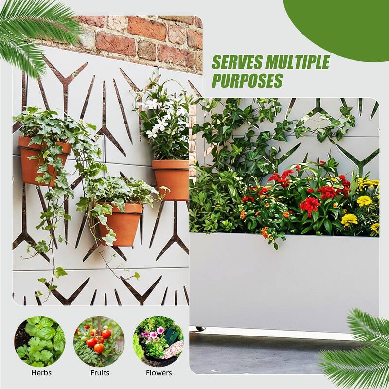 Metal Galvanized Planter Box with Trellis Privacy Screen Lockable Wheels