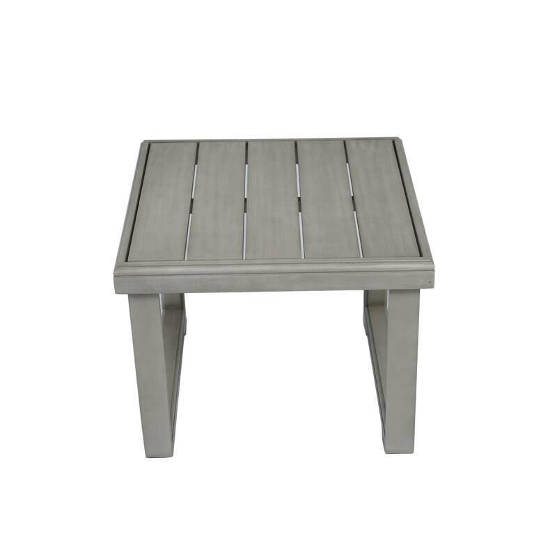 Roomfitters Outdoor Patio Side Table with Modern Wood Look, Weather-Resistant Frame, Light Grey