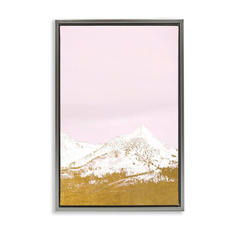 Stupell Snowy Mountain on Pink Framed Floater Canvas Wall Art Design By Gemma Bardot - 21 x 31 - Grey