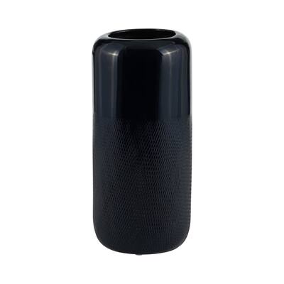 Sagebrook Home Ceramic 12"H Grooved Vase, Navy Blue, Cylinder, Ceramic, Contemporary, 12"H, Etched