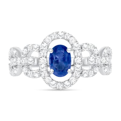 0.59 ct Blue Sapphire and Diamond Ring in 14k White Gold