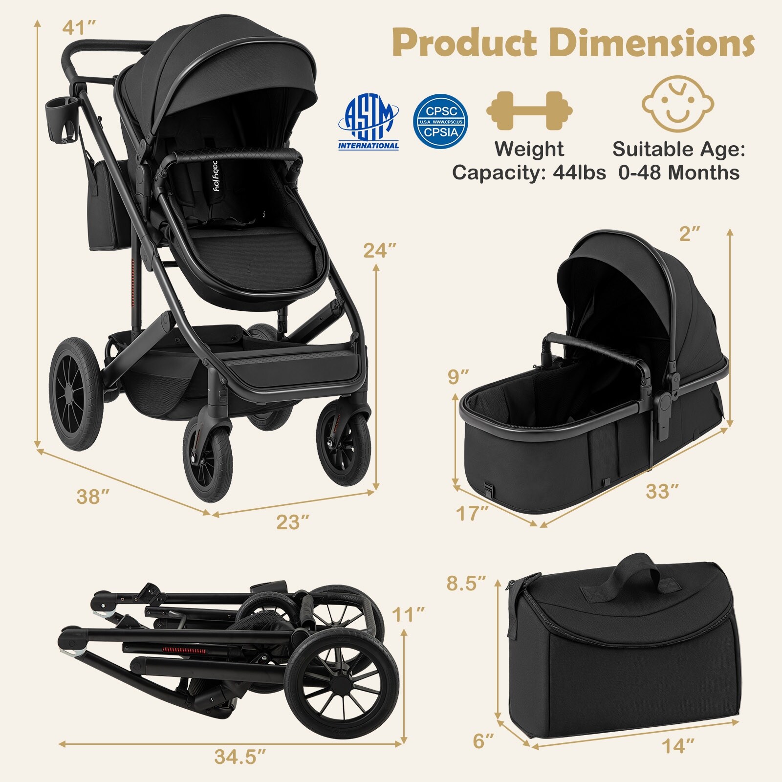 happybuy 3 in 1 stroller