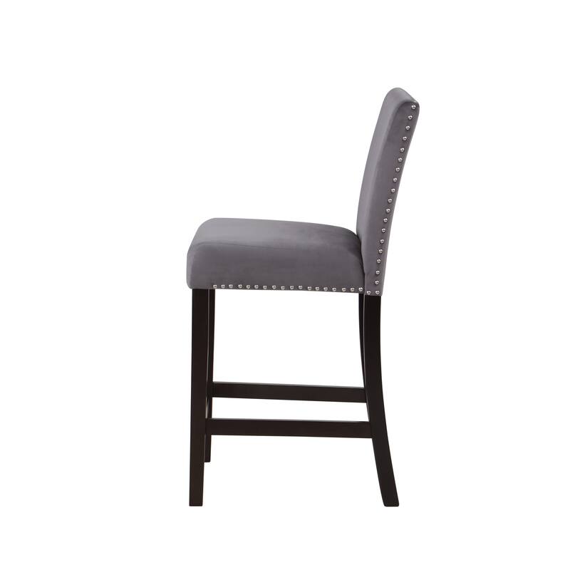 Zahara Glam Grey Velvet Padded Nailhead Counter Height Chairs by Furniture of America (Set of 2)