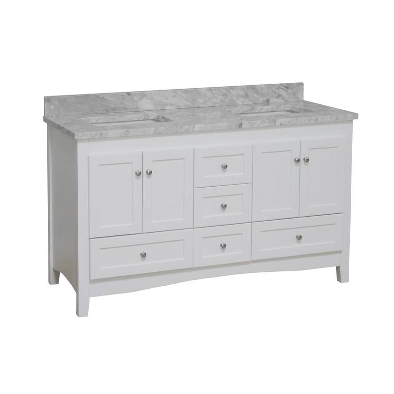 KitchenBathCollection Abbey 60" Double Bathroom Vanity with Carrara Marble Top