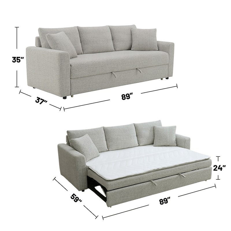 Boucle Fabric Upholstered Sofa with Pull-Out Sleeper Design in Gray