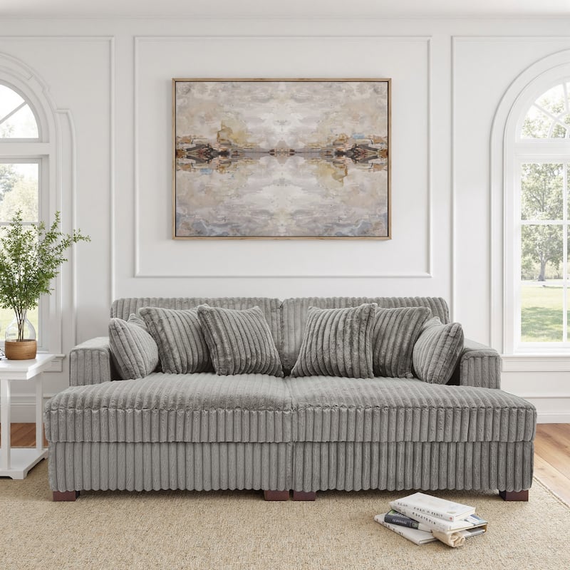 Sophia 84" W Plush Corduroy Chaise Lounge Modular Sectional Sofa