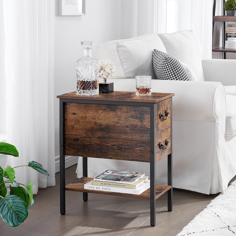 Modern Narrow Nightstand Set of 2 with 2-Drawer