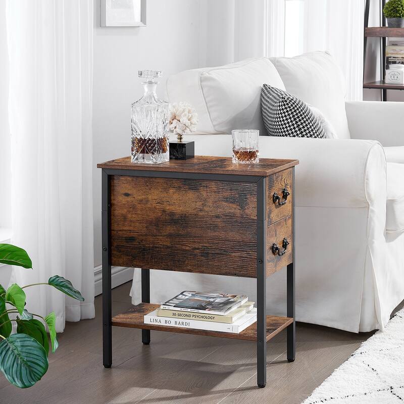 VECELO Narrow End Table, Side Table with Drawer, Slim Bed Side Table for Small Space/Night Stand Set of 1, Side Table for Couch