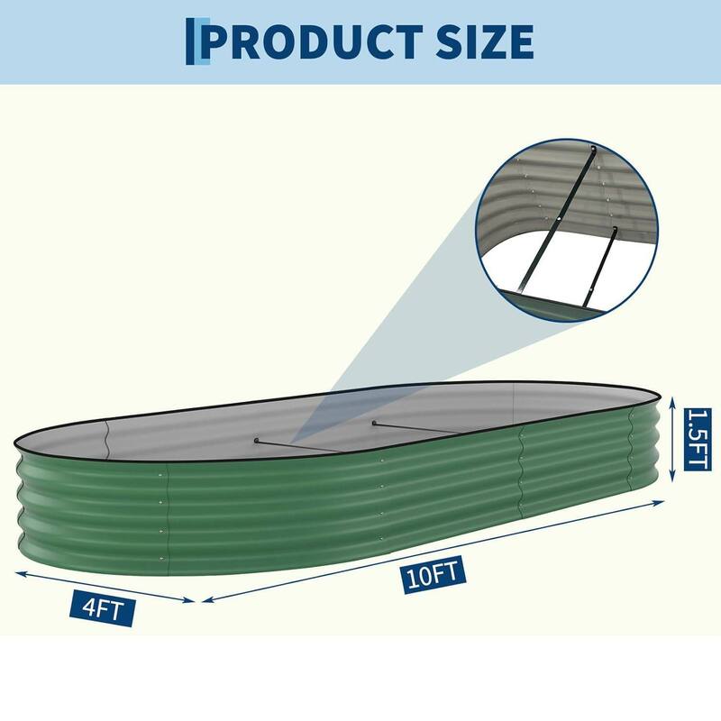 2 PCS 10x4x1.5 FT Galvanized Steel Raised Garden Bed, Planter for Vegetables, Flowers with Anti-Cut Strips - N/A