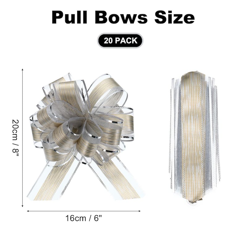 20pcs Pull Bows 6.3 Inch Wide Organza Ribbon Bow for Gift Wrapping - Silver Tone
