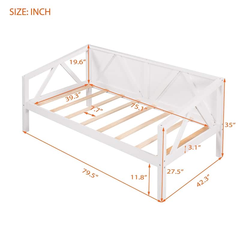 Merax Rustic Style Wood Daybed with Wood Slat Support