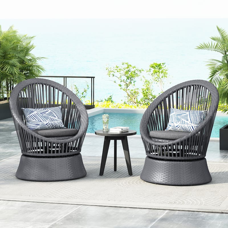 Roomfitters Swivel Wicker Lounge Chair, Modern Rattan Accent Chair with Cushion for Patio Balcony Living Room - Gray, 2-Piece