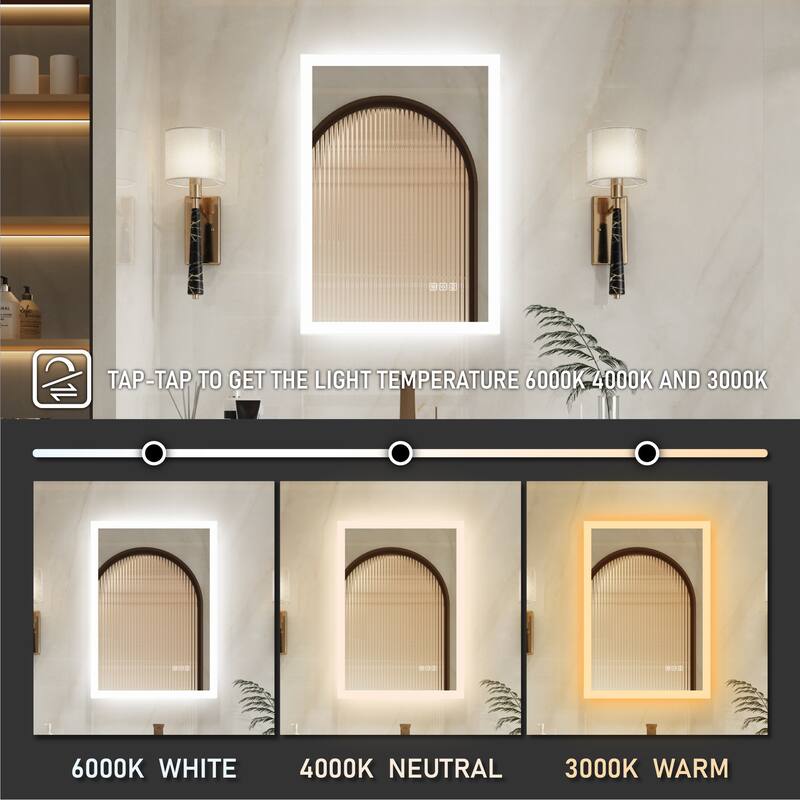 Wall Mounted Bathroom Frameless With Back/Front Light LED Mirror,Anti-fog