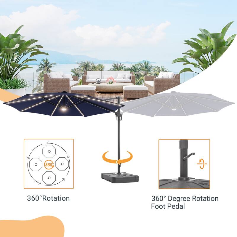LIVOOSUN 11FT Huge Patio LED offset umbrella Cantilever Umbrella