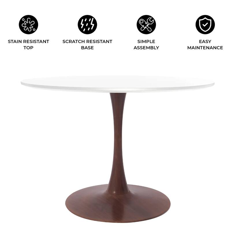 Bristol 35" Round Dining Table with MDF Top and Walnut Steel Pedestal Base for Modern Kitchen and Dining Room