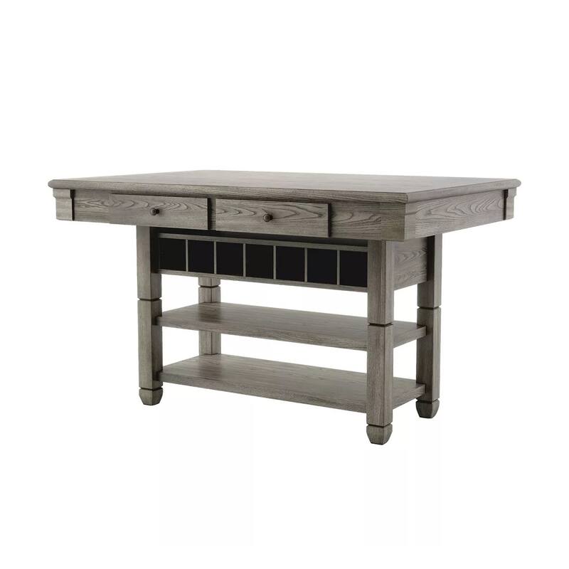 Yani Counter Height Table, 60 Inch Rectangular Top, Gray Solid Wood