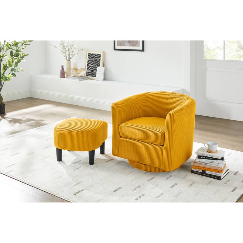 Swivel Accent Chair 360° Comfy Recliner Corduroy Arm Chair Single Sofa with Ottoman for Living Room Bedroom