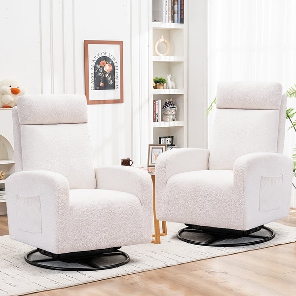 slide 2 of 25, HOMYKA Swivel Glider Rocker Accent Chair for Nursery with Side Pocket Set of 2 White - Teddy