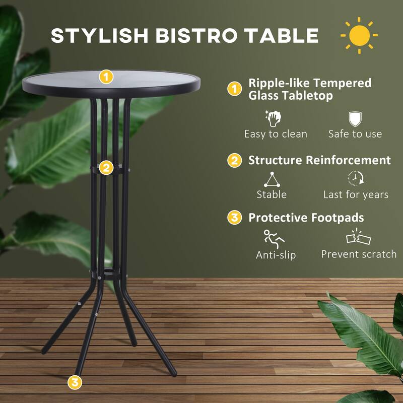 3-Piece Outdoor Pub Bistro Set with Round Glass-Top Table and 2 Bar Chairs, Weather-Resistant Patio Furniture for Garden聽