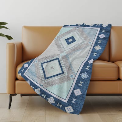 Premium Machine Washable ASB177 Boho Tribal Sherpa Throw Blanket