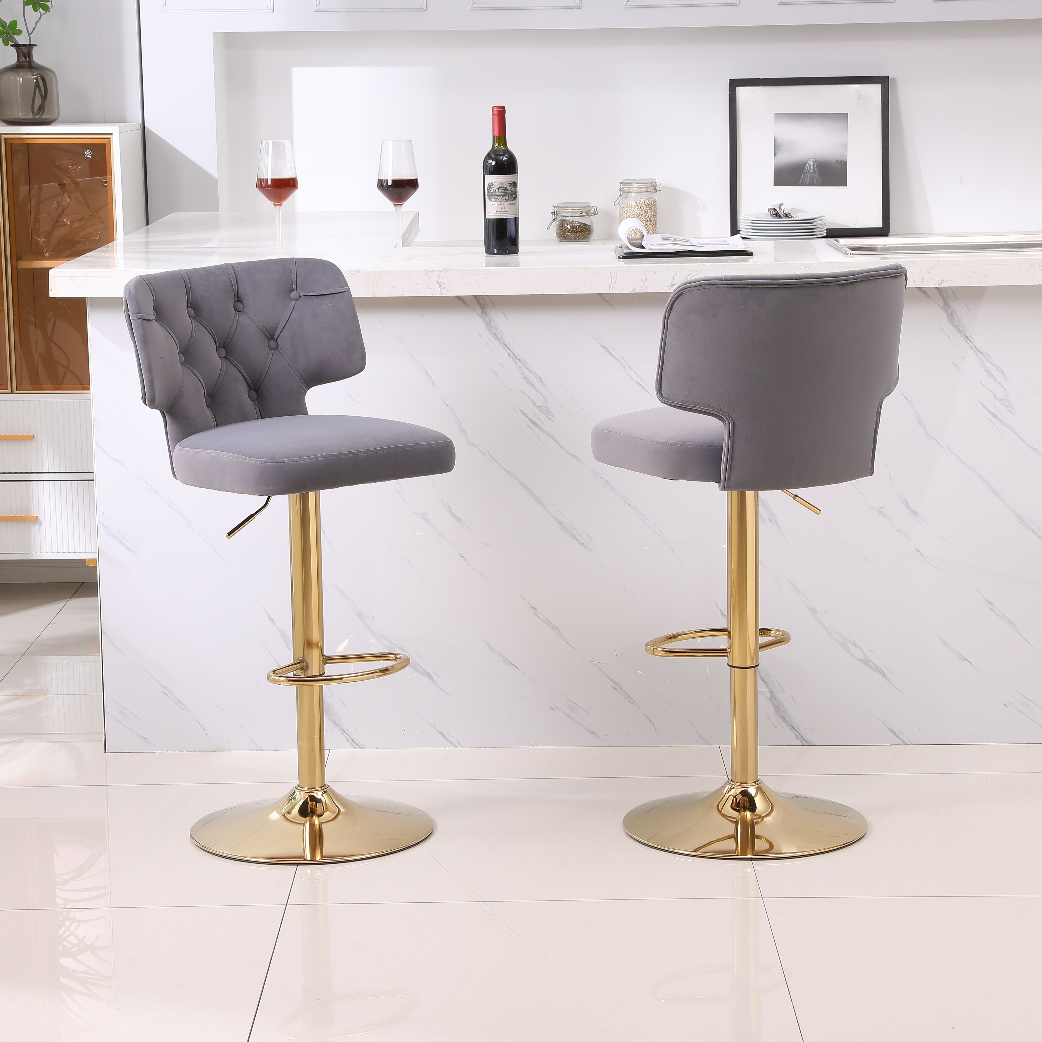 Counter Height Adjustable Bar Stools Set of 2 Swivel Island