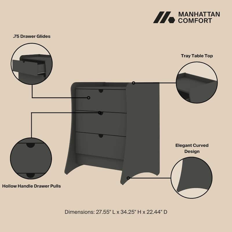 Manhattan Comfort Coney Mid-Century Modern 3-Drawer Dresser