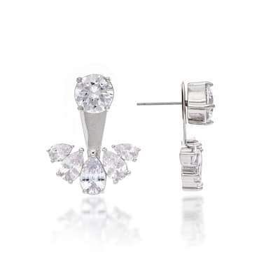White Rhodium Cubic Zirconia Front-Back Earrings - .75"