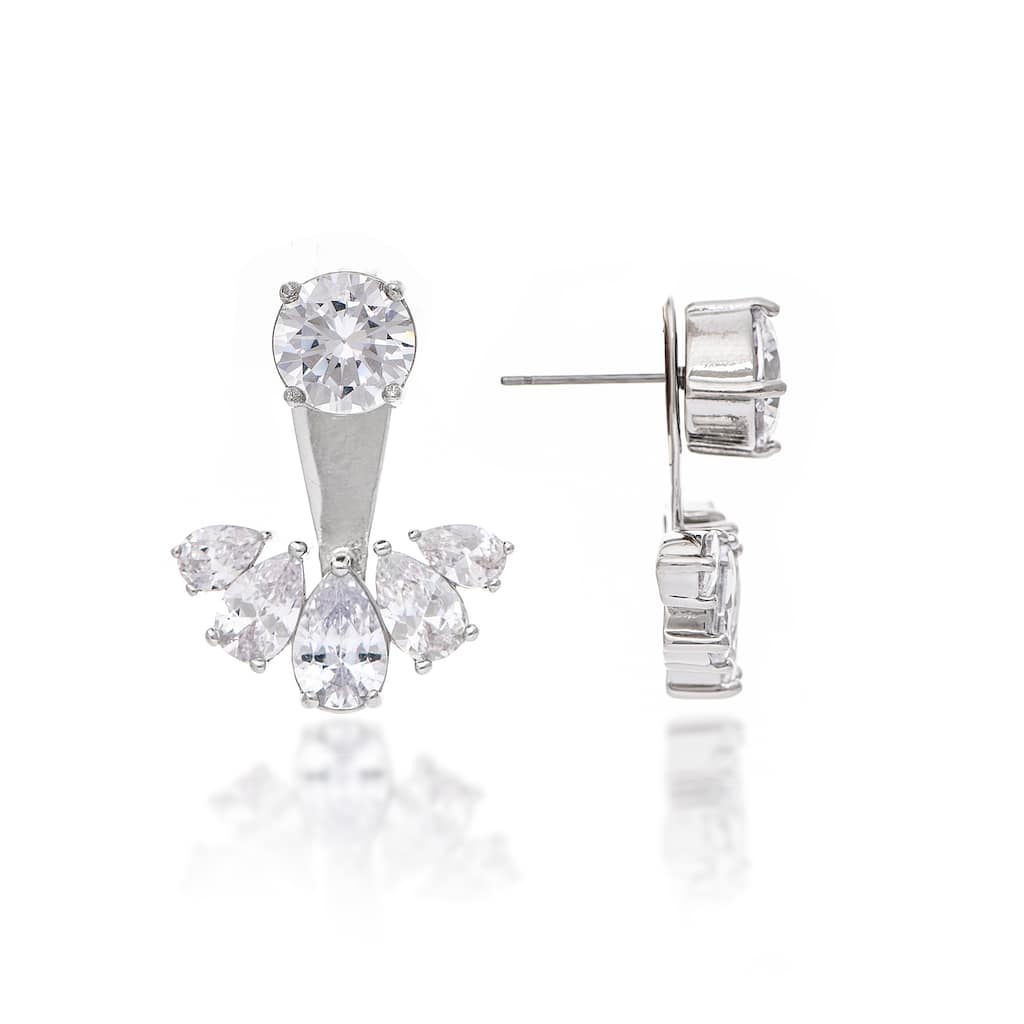 White Rhodium Cubic Zirconia Front-Back Earrings - .75"
