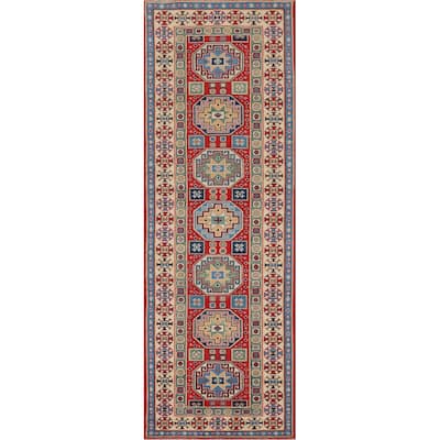 Red Kazak Oriental Runner Rug Hand-Knotted Traditional Wool Carpet - 2'9" x 9'8"