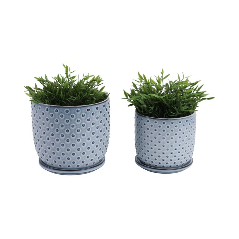 Ceramic Circular Saucer Planters Set of 2 - 6/8 in. - Light Blue - 7.5"