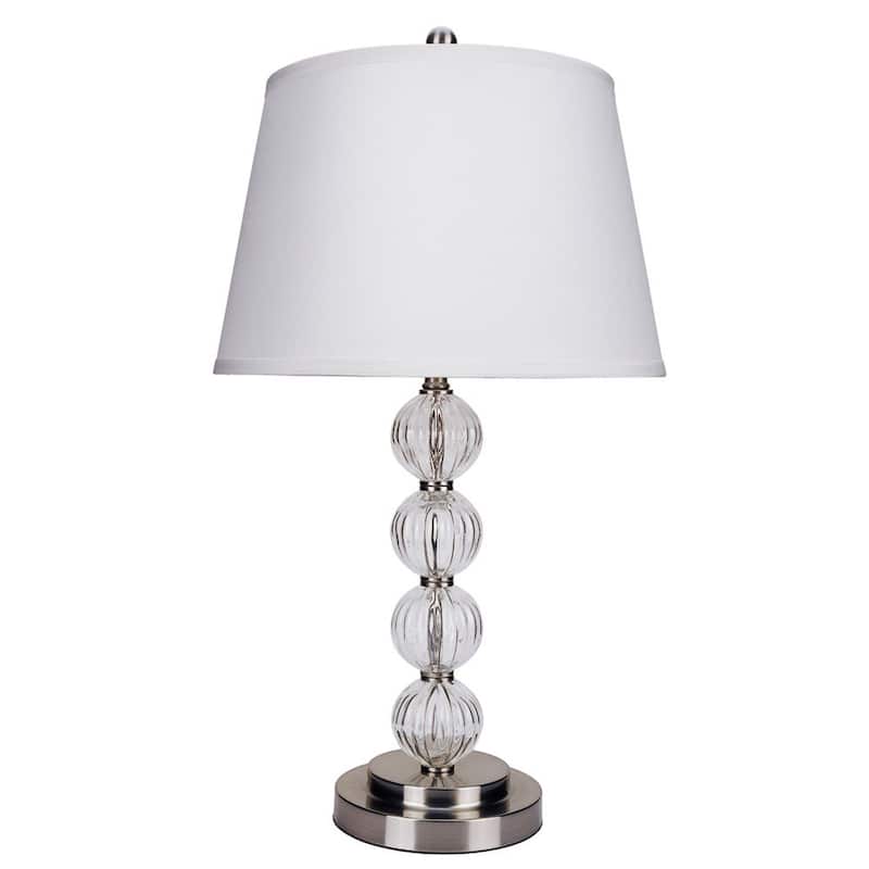 29" Contemporary Silver Table Lamp with White Linen Empire Shade and Crystal Accents 3-Way Switch - 28.5"H x 17"W x 17"D