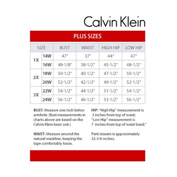 calvin klein women's size chart