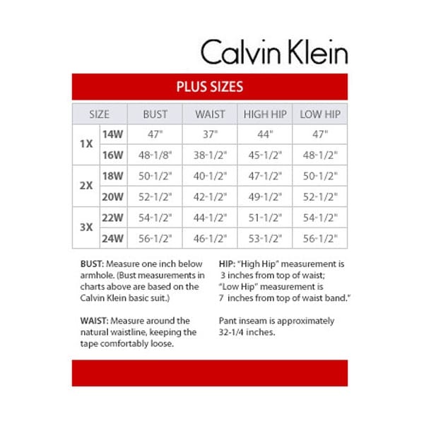 Calvin Klein Womens Size Chart