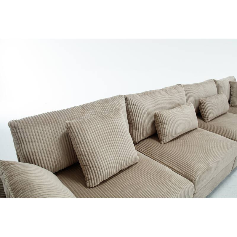 Brown 146'' Convertible Oversized 5 Seater Modular Sectional Sofa with Soft Cushions and Sturdy Build for Living Room