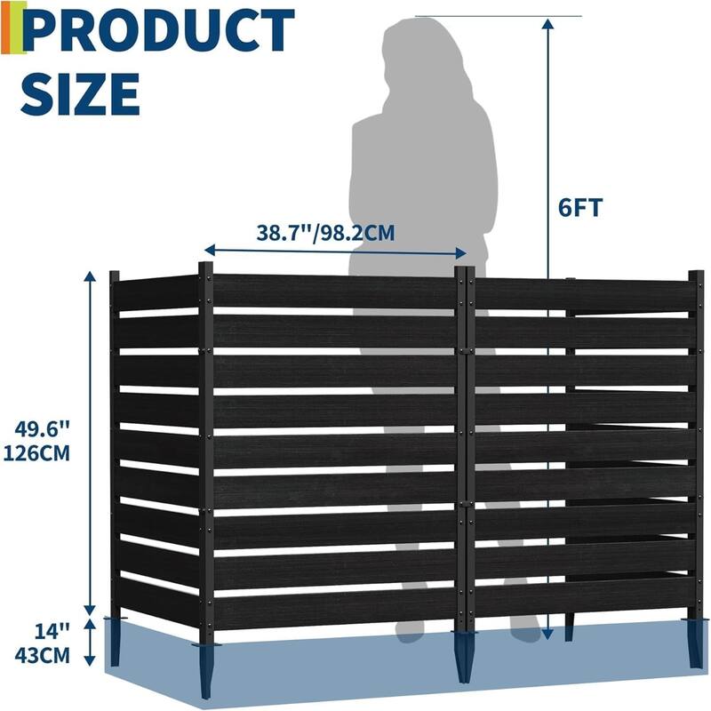 2-Pack 49 x 38 in Natural Cedar Privacy Screen No-Dig Outdoor Fence for Trash Can AC Unit and Patio Black