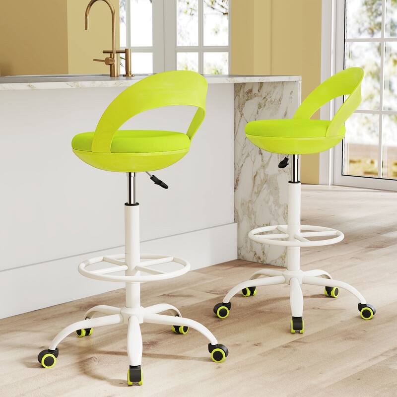 Gymax 2 PCS Drafting Stool Rolling Tall Desk Chair w/ Wheels Low