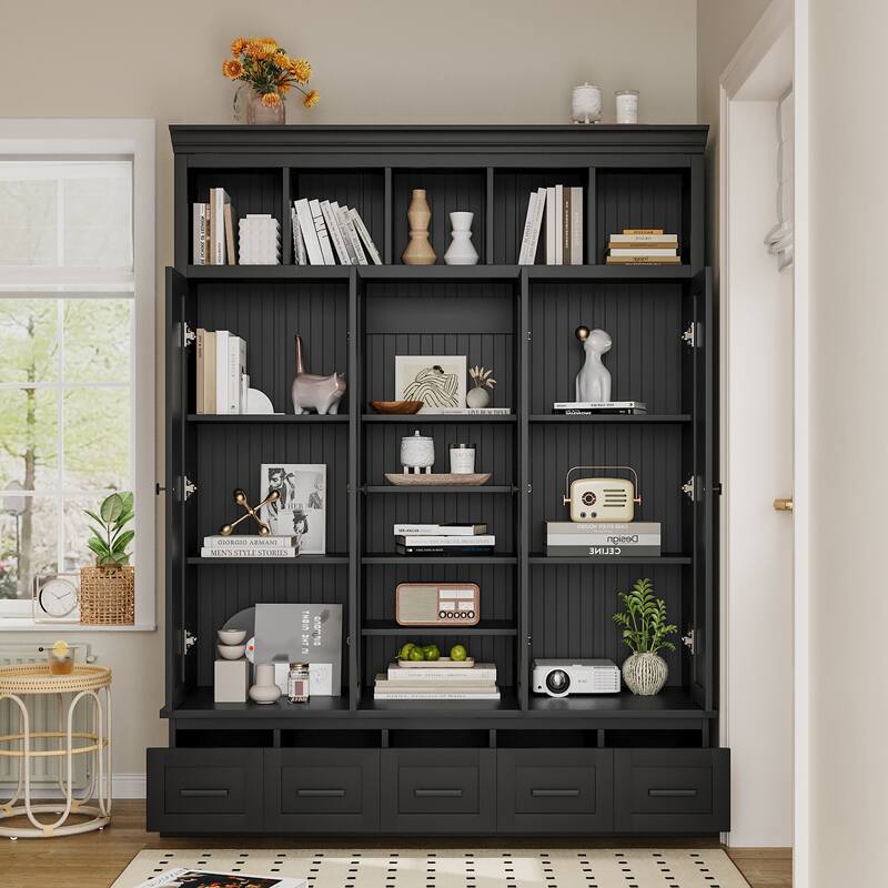78.7" Entryway Organizer with Bench Cubbies Drawers and Adjustable Shelves - 62.4" D x 19.7" W x 78.7" H