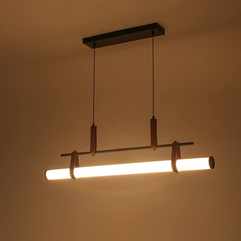 41.7" W Modern Cylinder Linear Acrylic Island LED Pendant Light with Leather Accents for Dining Room