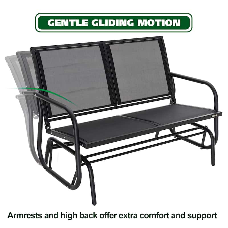 Outdoor Love-Seat Rocking Bench, Patio Glider, Textilene Fabric, Black
